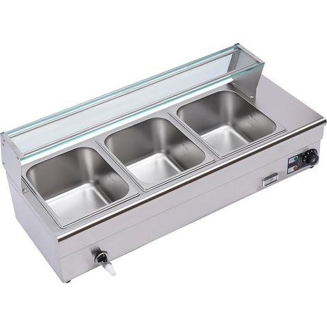 Calentador de alimentos tipo baño maría, acero inoxidable, 36 x 20 x 11 pulgadas, capacidad de 6 litros por recipiente, potencia de 1200 W, rango de temperatura de 30 °C a 80 °C. (1/5)