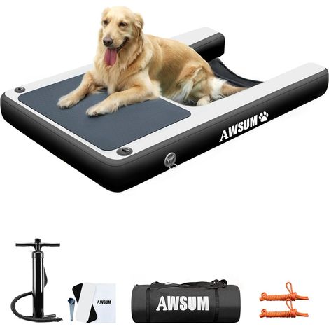 120x100cm Rampe d'eau Gonflable pour Chien Watersports Planche Chiot avec Tapis antidérapant Piscine et Lacs Chiens jusqu'à 90 kg Noir 120x100x10cm (1/5)