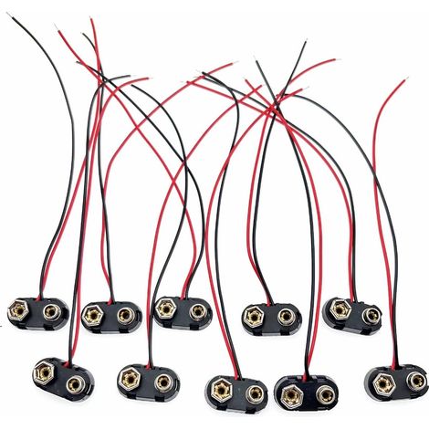 10x connecteur Pile 9v PP3 Connecteurs Batterie 9 V, connecteur de Batterie Transistor avec câbles pour Batteries PP3 MN1604 6LR61 6F22 Connecteur Clip Pression pour Pile 9 Volts (1/5)