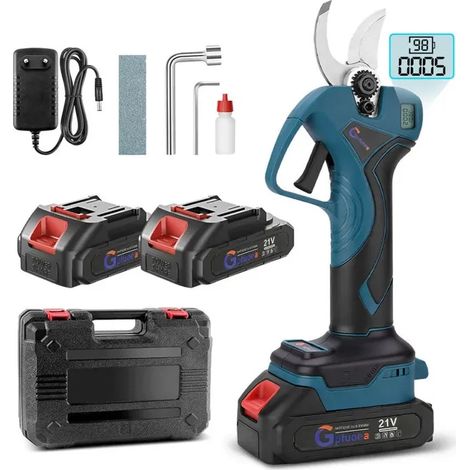 Sécateur Électrique Sans Fil 50mm - 450W Moteur Sans Balais avec 2 Batteries 21V - LED Écran, Soutient le Réglage de L'ouverture