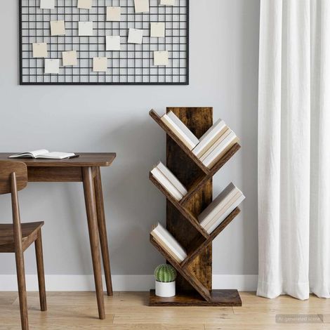 Étagère arbre 4 niveaux en bois d’ingénierie chêne fumé 30 x 18 x 60 cm - PANGIVO (1/5)