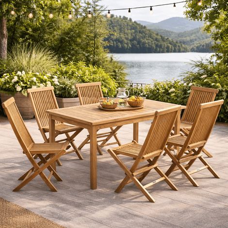 Conjunto de mesa de jardín de teca Frida 150 y 6 sillas Audrey