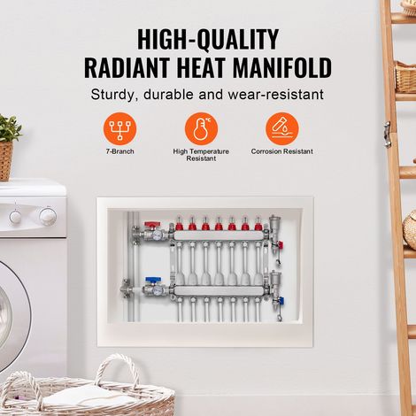 Collecteur chauffage sol pex 7 branches 1/2 pouce en acier inox 304 kit plancher chauffant hydronique (1/5)