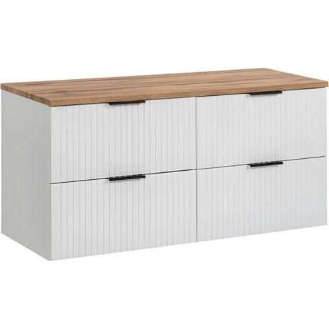 Conjunto de baño NOXERA 120 cm – Blanco alpino – Encimera para lavabo en roble wotan