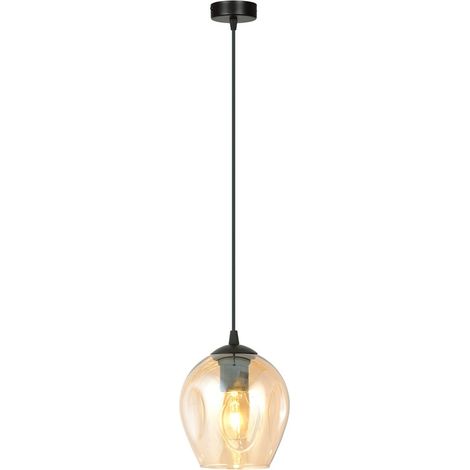 Lampada a Sospensione Istar, Acciaio verniciato a polvere, Vetro, Nero, Ambra, 14x100x14 cm