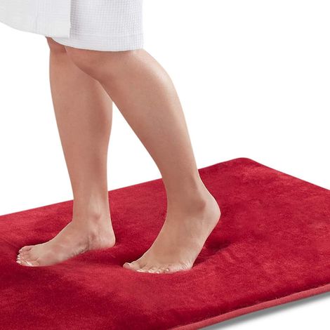 Badematte aus Memory-Schaum, rutschfest, saugfähig und ultra-bequem in Samt (51 cm x 81 cm, rot)
