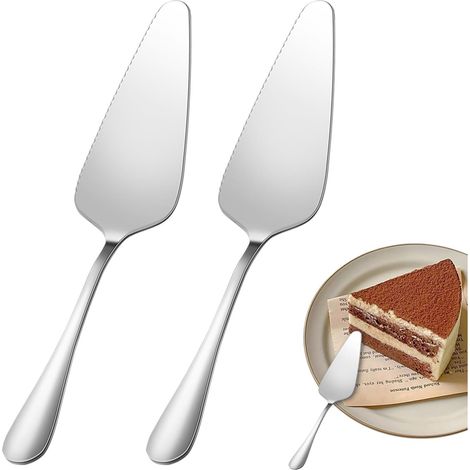 Cake Server - Stainless Steel Serrated Turner - For Cakes Pastries Lasagna Pizza - 22 x 4 cm - Silver - 2 Pieces