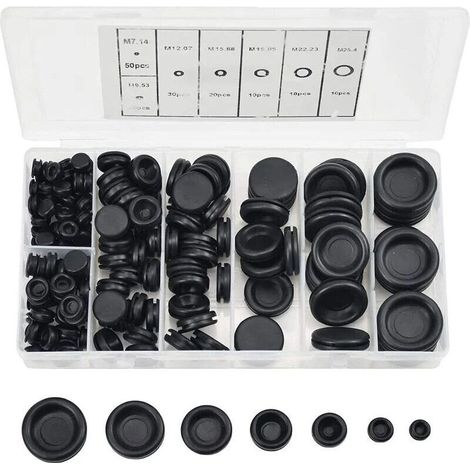 Passe Fils Caoutchouc à 7 Tailles Bouchons en Caoutchouc, Bouchon de Trou Avec Boîtier D'organisateur Kit de Joint de Bague de Fil électrique pour Voiture Tuyau D'eau Pompe 170 Pcs (1/4)
