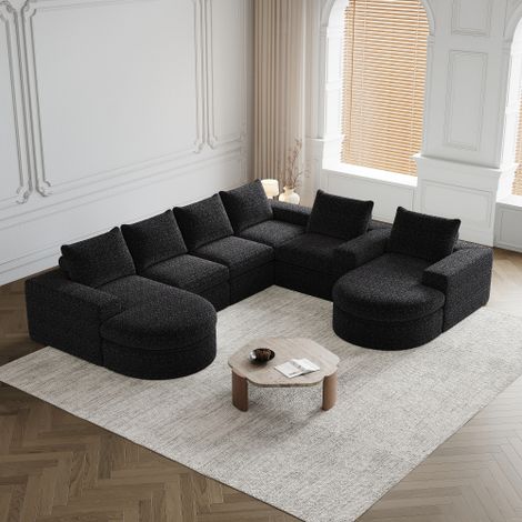 Chenille-Sofa mit gebogenen Elementen und Liegestuhl, vollständig komprimiert und ohne Gestell, modulares Kombinationssofa L-Liegestuhl, Schaumstoff-Kompressionssofa, zweiteiliges Set