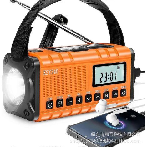 Radio DAB Bluetooth d'urgence avec manivelle, radio FM, batterie 5000 mAh, alimentation solaire, réveil et protection contre les chutes. (1/4)