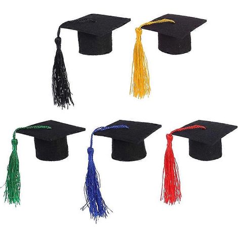 Lot de 5 mini-pompons décoratifs pour bouteilles de vin, style docteur diplômé, avec chapeau de célibataire (rouge/noir/vert/jaune/bleu foncé).-5 Pcs