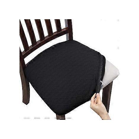 Set mit 4 Stretch-Jacquard-Stuhlsitzbezügen, abnehmbaren und waschbaren staubdichten Esszimmer-Sitzkissenbezügen (4, Schwarz)