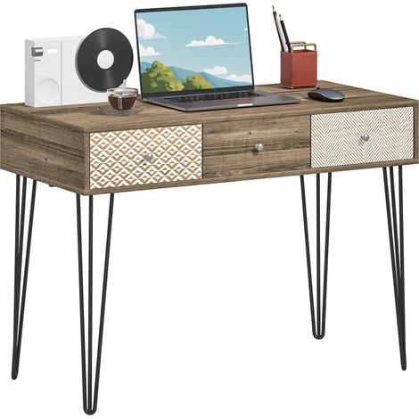 Scrivania in stile boho-chic con cassetti, gambe, forchetta e ampio piano d'appoggio per ufficio, camera da letto o toletta. Dimensioni: 105x50x75 cm. Legno.