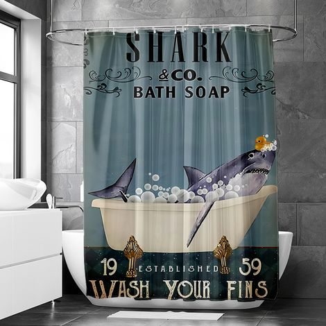 Rideau de douche motif animaux vintage stylisés, rideau salle de bain imperméable, 150x180 cm (1/5)
