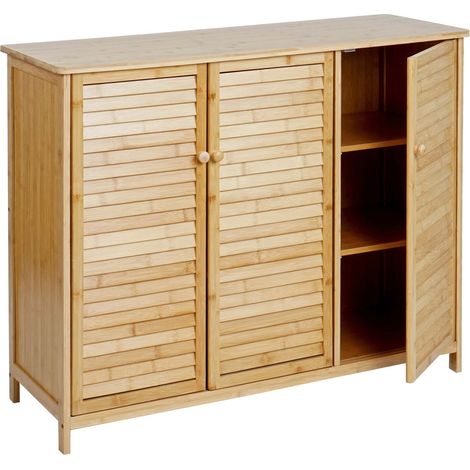 [NEUWERTIG] Sideboard HHG-836, Schrank Kommode Highboard, 3 Türen Bambus 81x97x34cm