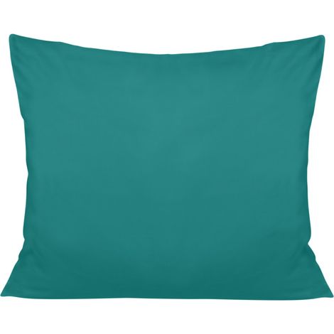 Taie d'oreiller 50x70 cm en satin de coton, turquoise foncé, lisse (1/3)