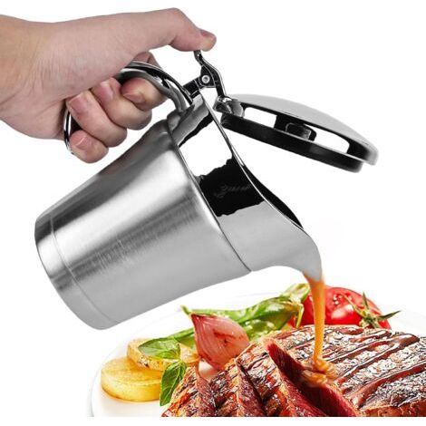 Saucière thermique en acier inoxydable : 450 ml Double isolation avec couvercle à charnière Pot à sauce, gobelet à sauce à double paroi pour servir la sauce, la crème à la vanille à la maison