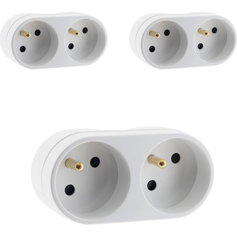 Lot de 3 multiprises biplites pour façade 16A - Blanc - Zenitech