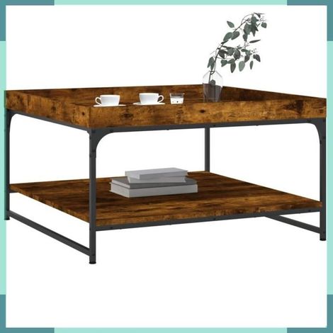 832815 Table basse chêne fumé 80x80x45 cm bois d'ingénierie et fer (1/5)
