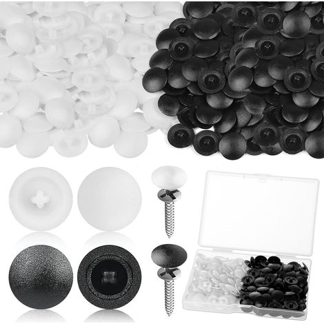 200 Pièces Vis Capuchon de Protection Couvre, Couvercles de Protection Décoratifs, Capuchon à Vis Empreinte Cruciforme, Cache Visse Meuble pour 12Mm dans Les Meubles Cruciformes 7-8Mm, Noir et Blanc (1/5)