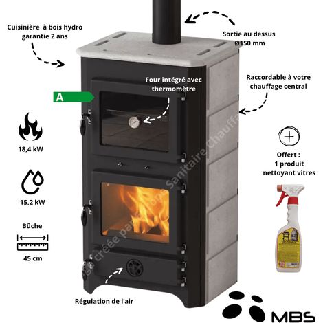 Cuisinière à bois 18,4 kW Hydro Noah MBS (1/4)