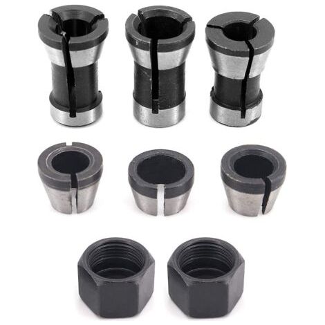 Lot de 6 mandrins de serrage en acier de haute précision pour défonceuse - 6 mm, 6,35 mm, 8 mm + 2 écrous (1/5)
