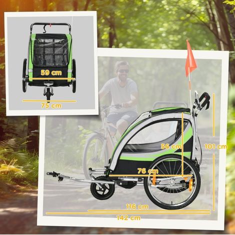 2-in-1 Kinderfahrradanhänger für 2 Kinder, Buggyfunktion, Regenschutz, grün HAVRYA (1/3)