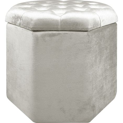 Pouf Ottagonale Contenitore Poggiapiedi Salotto In Velluto Sgabello Camera Design Pouff Poltroncina Cameretta Beige