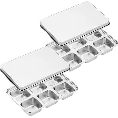 Bandeja para cubitos de hielo (2 piezas) con tapa，Bandeja grande de acero inoxidable para cubitos de hielo，Libre de BPA para cócteles de whisky (1/5)