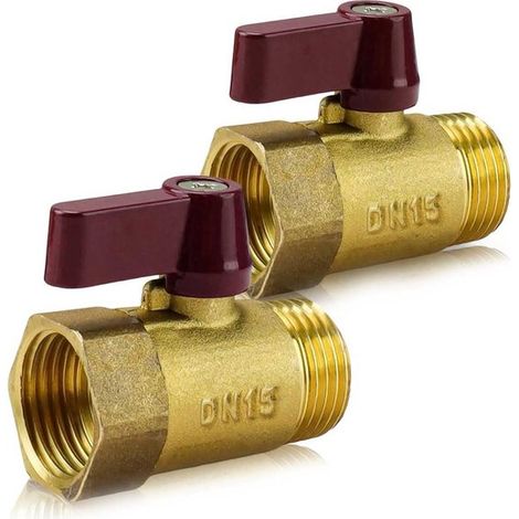 Valvola diritta DN15 – 2 pezzi, valvola a sfera in ottone, a tenuta stagna, per cucina, bagno, WC (1/5)