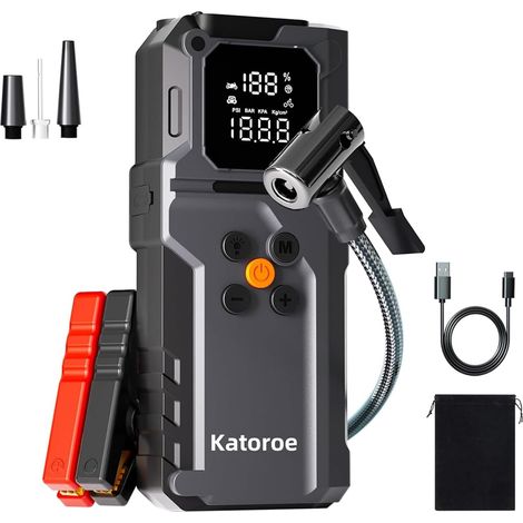 Booster Batterie Voiture 4000A avec Compresseur, Aide au Démarrage de Voiture Jusqu’à 9L Essence et 7L Diesel (1/5)