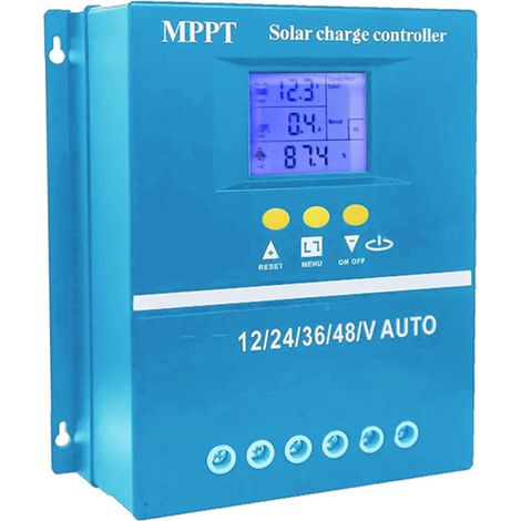 Contrôleur solaire à suivi du point de puissance maximale (MPPT) 12/24/36/48 V avec identification automatique et système photovoltaïque intelligent. Écran LCD rétroéclairé. (1/5)