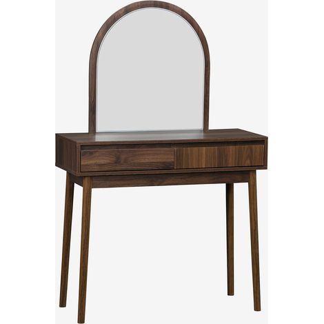 Toeletta trucco decorata in legno con specchio e 2 cassetti, 90cm