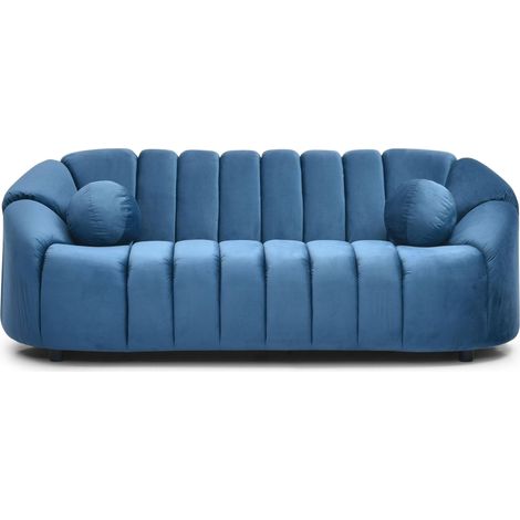 Canapé 3 places design Sidonie Velours Bleu