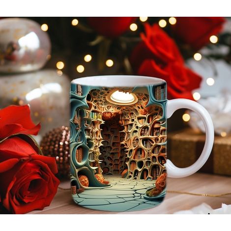 Tasse 3D Étagère À Livres - Tasse En Céramique Blanche 350 ml - Pour Lecteurs Et Amateurs De Lecture - 1 Pièce