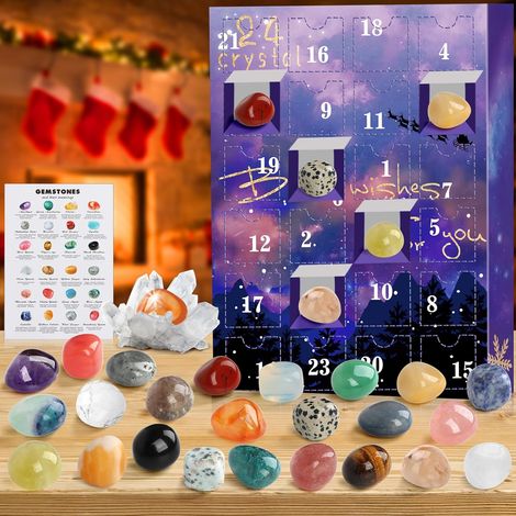 Calendrier de l'Avent 2024 Cristaux Pierres Précieuse,24 Calendrier de l Avent Femme Homme Cristaux Pierre et Minéraux, Gemmes Calendrier Avent Cadeau de Noël Calendrier de l'Avent pour Enfants Fille (1/5)