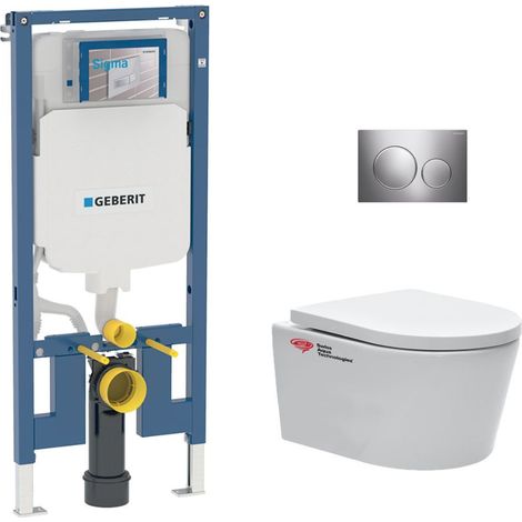 Pack WC bati-support Geberit + WC Swiss Aqua Technologies sans bride + abattant SoftClose + plaque (SLIM-SATrimless-F)