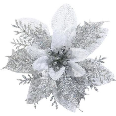 Blanc-Argenté 10 PCS - Noël fausse fleur artificielle Décoration de sapin pendentif paillette suspendu décor-DECORATION DE SAPIN (1/2)