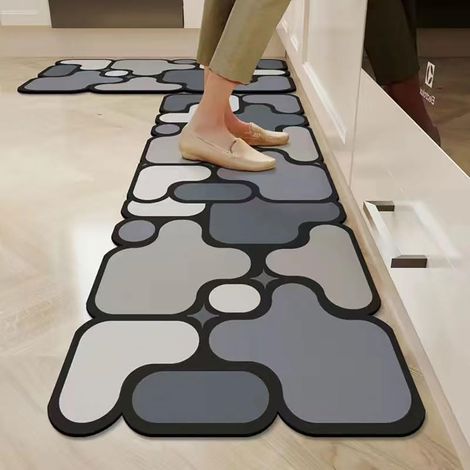 Non-slip kitchen mat, absorbent diatomite kitchen mat, kitchen mat in front of sink, creative puzzle, washable bath mat, dish mat, shower mat (40x180cm, Anthracite) (1/5)