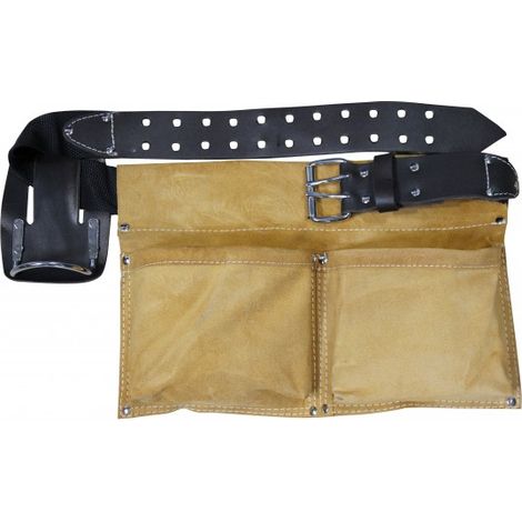 Edma – Poche à clous en croûte de cuir véritable – Ceinture réglable cuir/nylon – 2 poches larges et porte-marteau – 130555