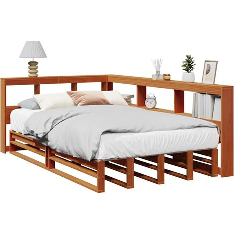 Bookcase Bed without Mattress Wax Brown 120x190cm Solid Wood Pine vidaXL (1/5)