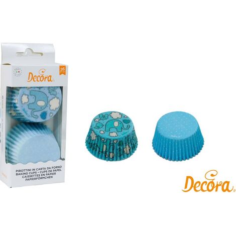 Pirottini per muffin con elefante blu e pois, 50x32mm, 36 pezzi