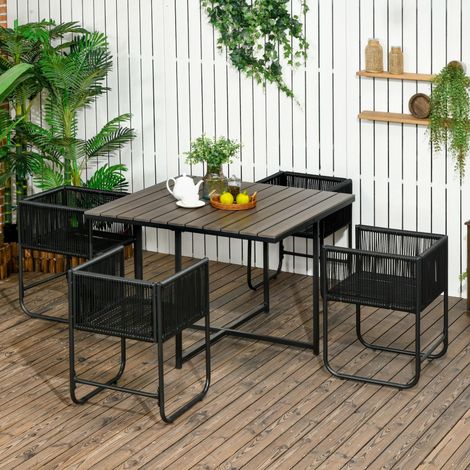 Set da pranzo da giardino 110x110x75 cm, 4 poltrone con cuscini lavabili, design salvaspazio, rattan grigio (1/5)