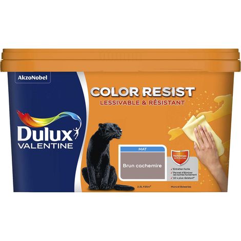 Peinture bicouche intérieure Color Resist Murs et Boiseries Mat Brun Cachemire 2,5L - Dulux Valentine