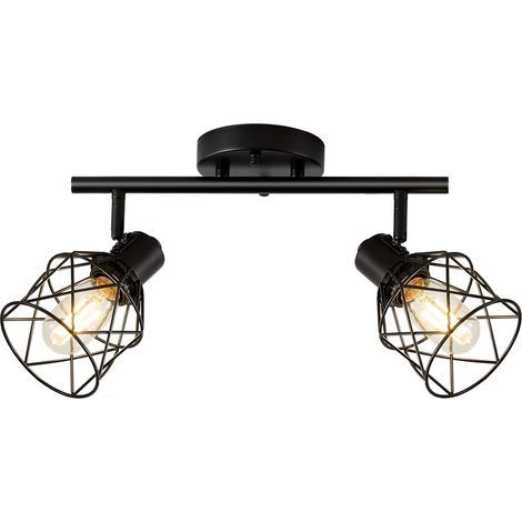 Industrial Ceiling Light Spotlights and Spotlight Rails Black, Ceiling Light 2 Adjustable LED Spotlights with Socket, Ceiling Spotlights, Wall Spotlight Rail