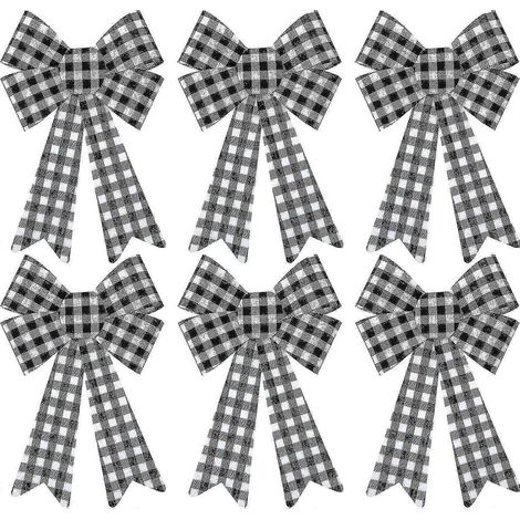 Lot de 6 grands nœuds décoratifs pour couronne de Noël, motif tartan Buffalo, en PVC. (1/5)