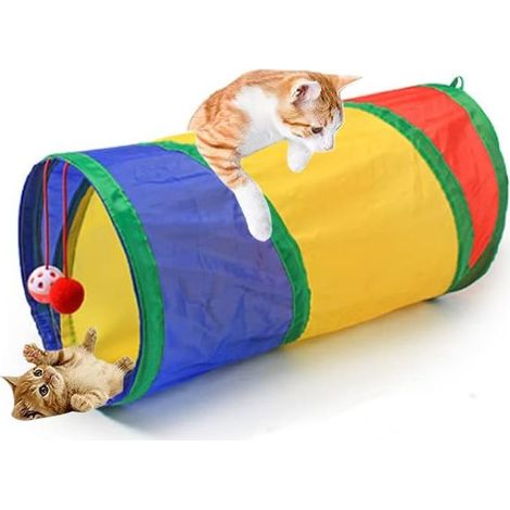 Tunnel pour chat avec balle jouet interactif cachette pour félin tube pliable et divertissant (1/5)