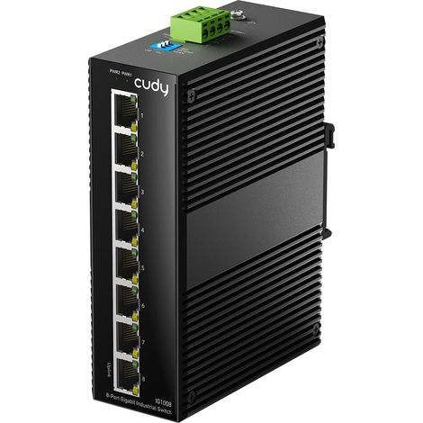 Switch Gigabit Industriel 8 Ports, Rail DIN, -4075C, Double Alimentation, IG1008 8x Gigabit, Rail DIN/Mur, -4075C, Double DC 12-48V, IP40 Métal, ESD/Surtension, sans ventilateur, Plug Play (1/5)