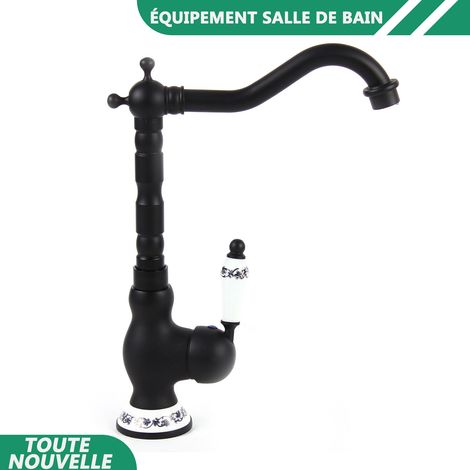 WAOBDLA Retro Vintage robinet de lavabo à levier unique robinet de salle de bain noir avec tuyau d'eau chaude et froide (1/5)