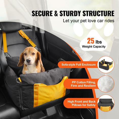 Siège Auto Chien Waterproof Coussins Releve MC VeVOR avec Poignees Laterales Poche Stockage Attache Securite Coton PP Lit Voiture Petit Chien 25lb Noir (1/5)